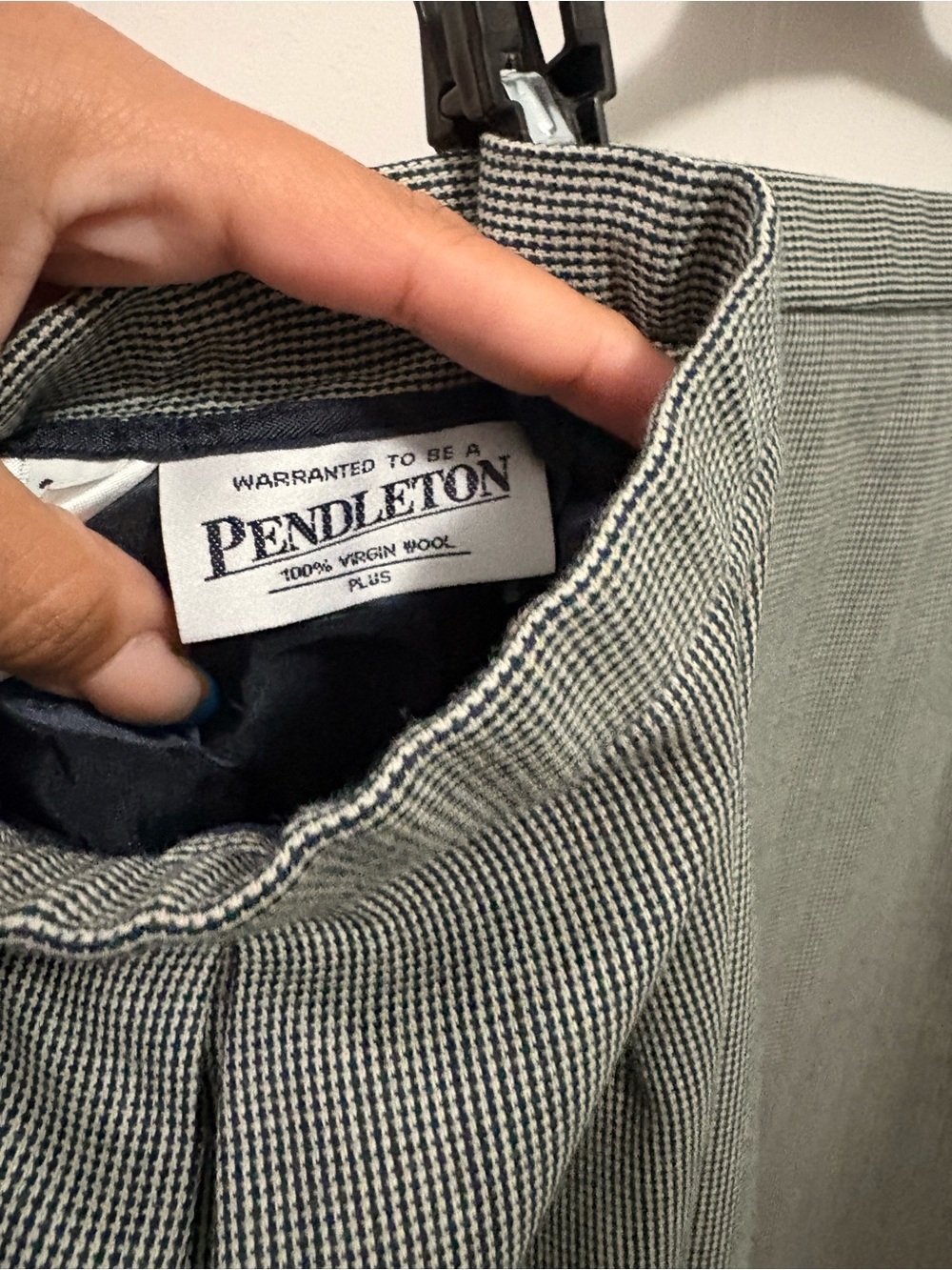 Vintage 1980s Pendleton 100% wool grey and blue Micro-Check Maxi Skirt